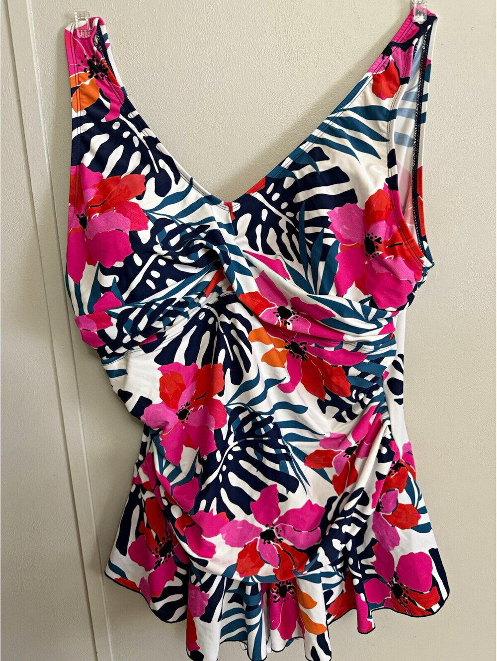 Alisha Levine Floral Print One Piece Swimsuit with Peplum Skirt